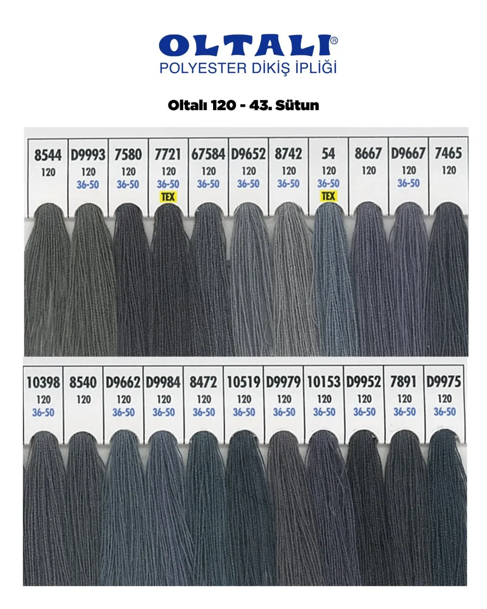 120 Numara Polyester Dikiş İpliği – 43 Sütun Kartela Renkleri 22 Renk