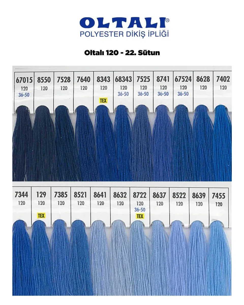 120 Numara Polyester Dikiş İpliği – 22. Sütun Kartela Renkleri 22 Renk