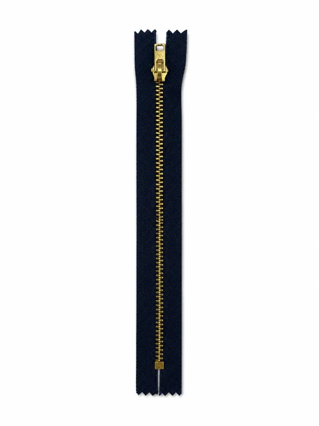 Kot Fermuarı 18 cm – Dayanıklı Metal Dişli Jean ve Pantolon Fermuarı - Gold Dişli Lacivert