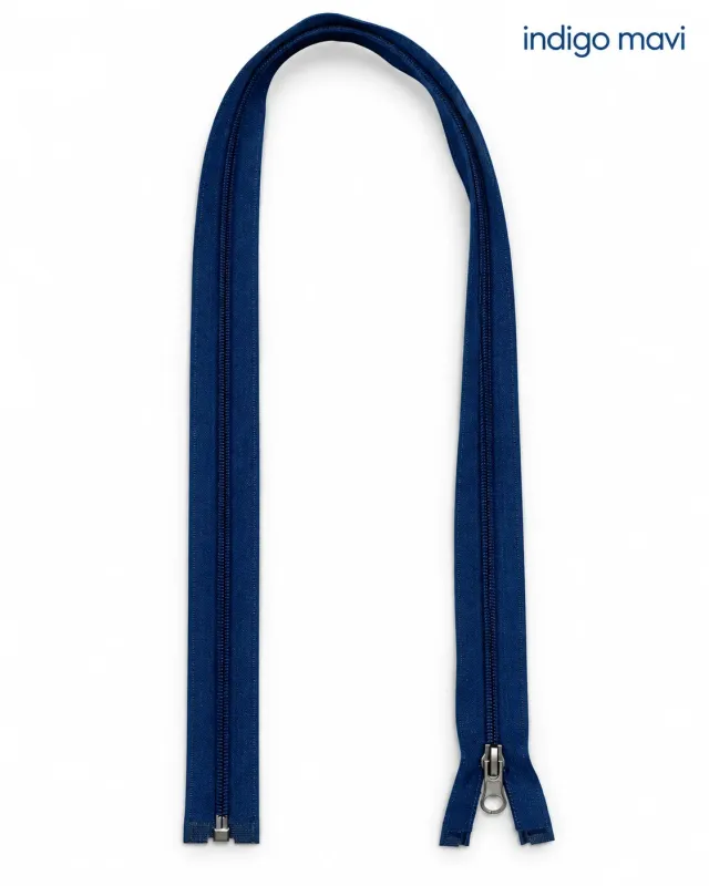 Plastik Mont ve Ceket Fermuarı 80 cm – Başlıklı - İndigo Mavi
