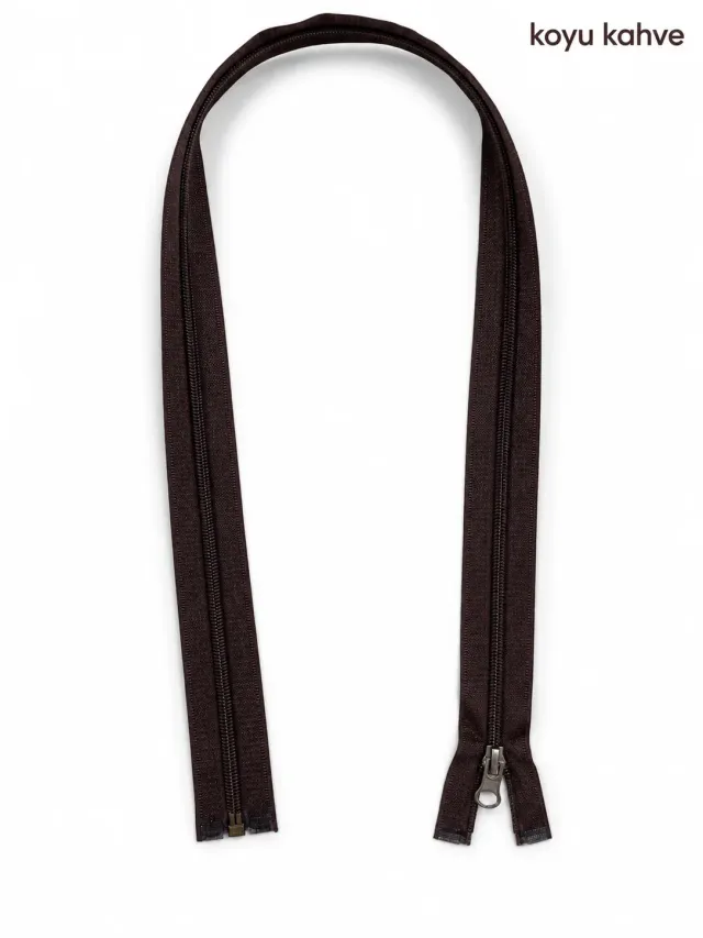 Plastik Mont ve Ceket Fermuarı 80 cm – Başlıklı - Koyu Kahve