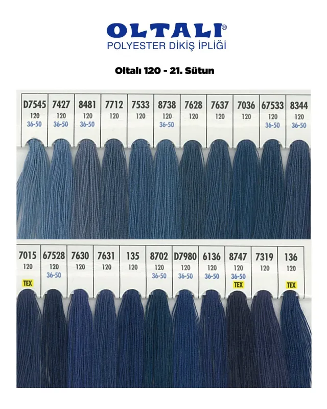 120 Numara Polyester Dikiş İpliği – 21. Sütun Kartela Renkleri 22 Renk