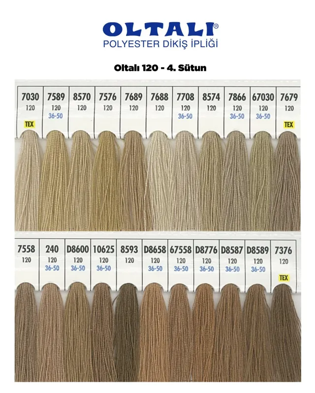 120 Numara Polyester Dikiş İpliği – 4. Sütun Kartela Renkleri 22 Renk
