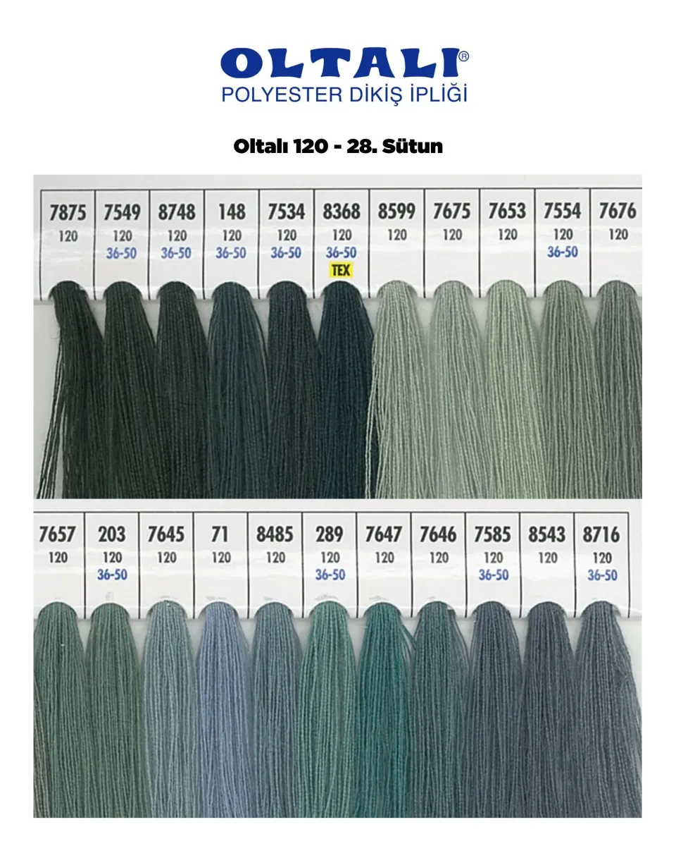 120 Numara Polyester Dikiş İpliği – 28. Sütun Kartela Renkleri 22 Renk