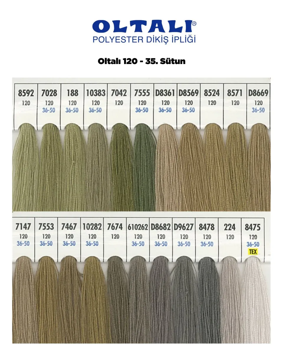 120 Numara Polyester Dikiş İpliği – 35. Sütun Kartela Renkleri 22 Renk