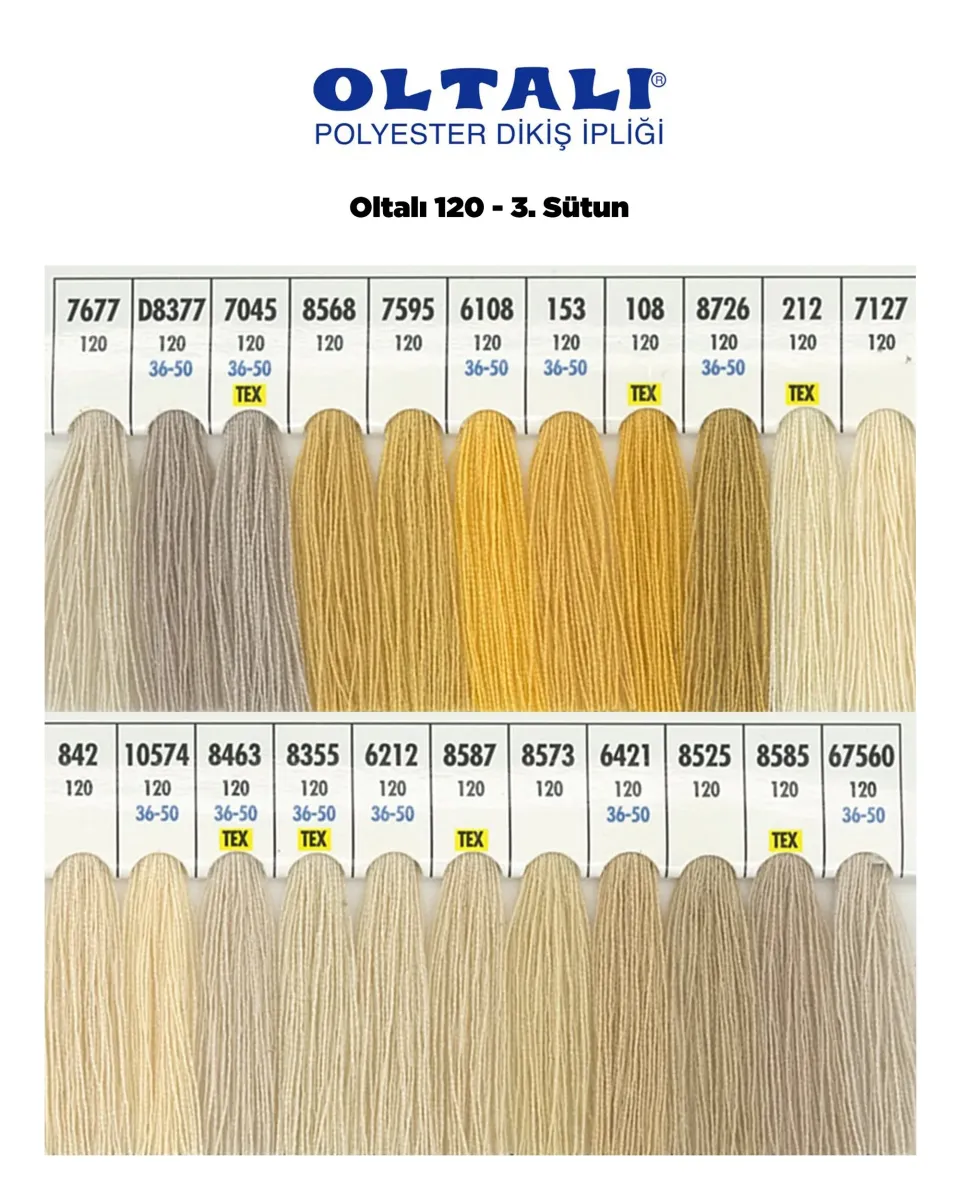 120 Numara Polyester Dikiş İpliği – 3. Sütun Kartela Renkleri 22 Renk