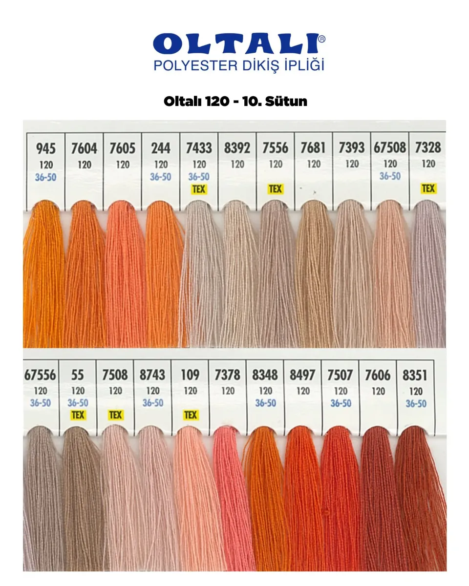 120 Numara Polyester Dikiş İpliği – 10. Sütun Kartela Renkleri 22 Renk