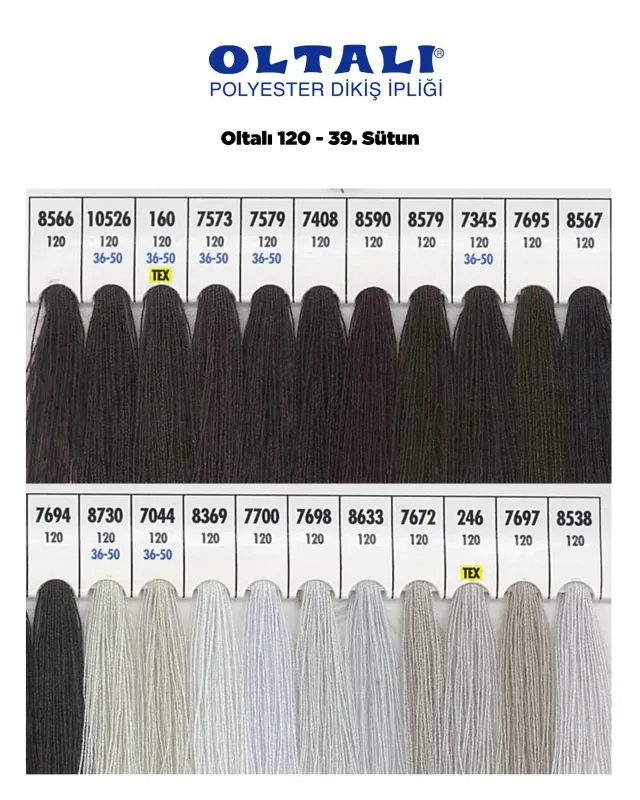 120 Numara Polyester Dikiş İpliği – 39 Sütun Kartela Renkleri 22 Renk
